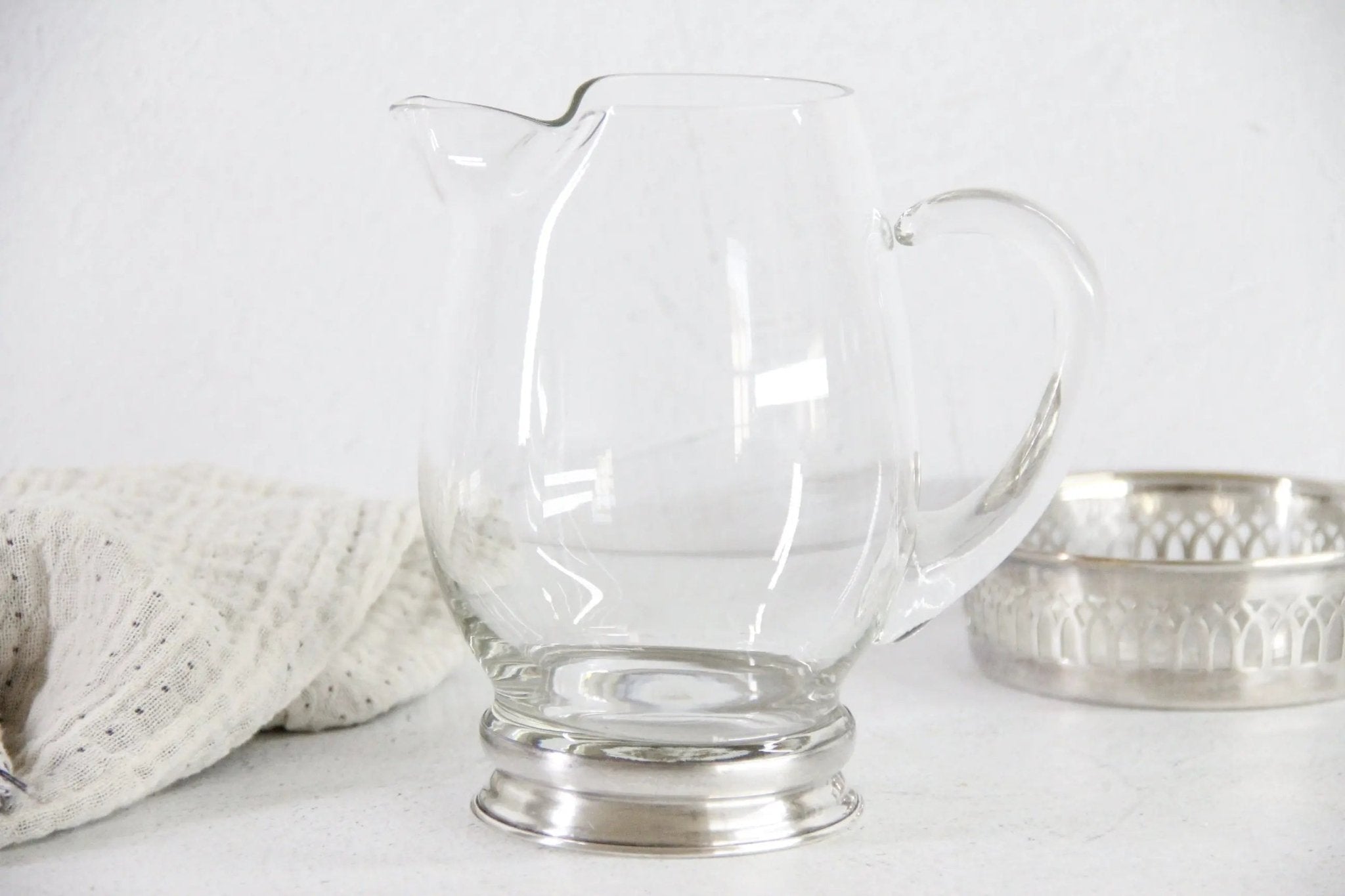 Sterling Pitcher | Footed Hand Blown Glass Cocktail Server - Debra Hall Lifestyle