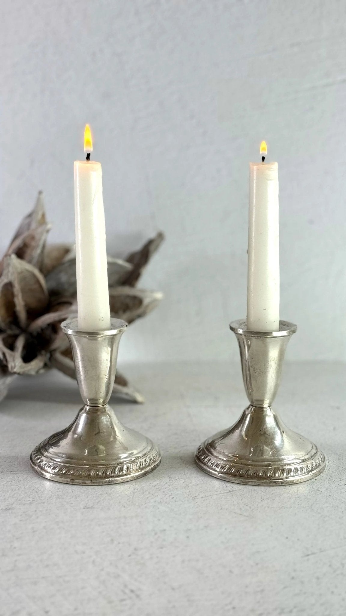 Sterling Silver Candle Holders Pair | Midcentury Duchin Weighted - Debra Hall Lifestyle