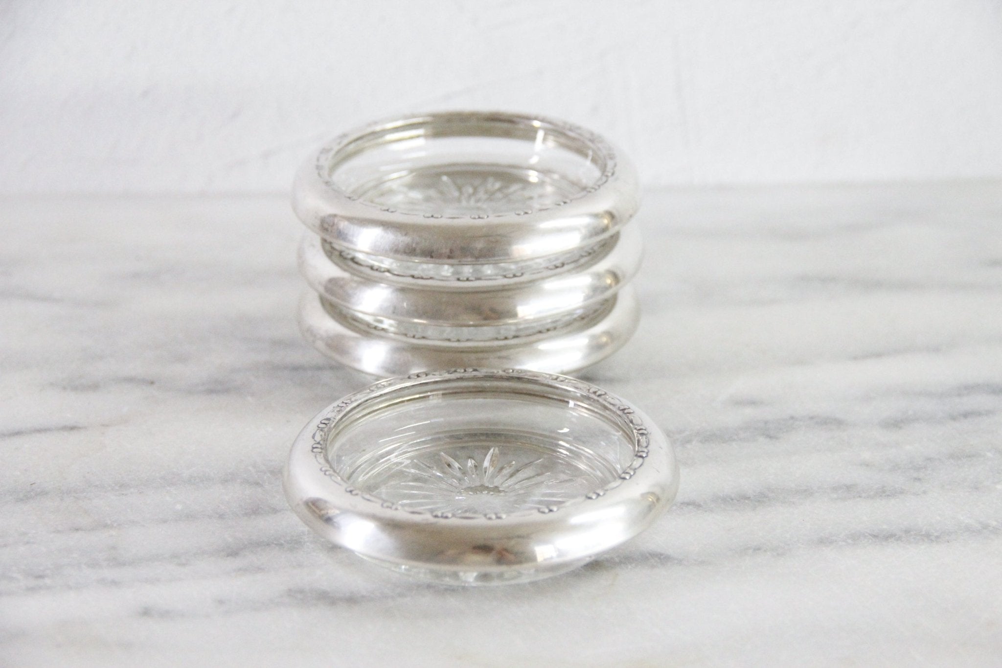 Sterling Silver Coasters | Antique 4 Pc. Stamped Crown Sterling - Debra Hall Lifestyle