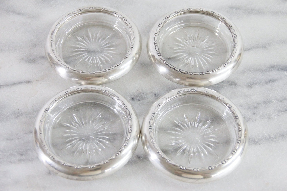 Sterling Silver Coasters | Antique 4 Pc. Stamped Crown Sterling - Debra Hall Lifestyle