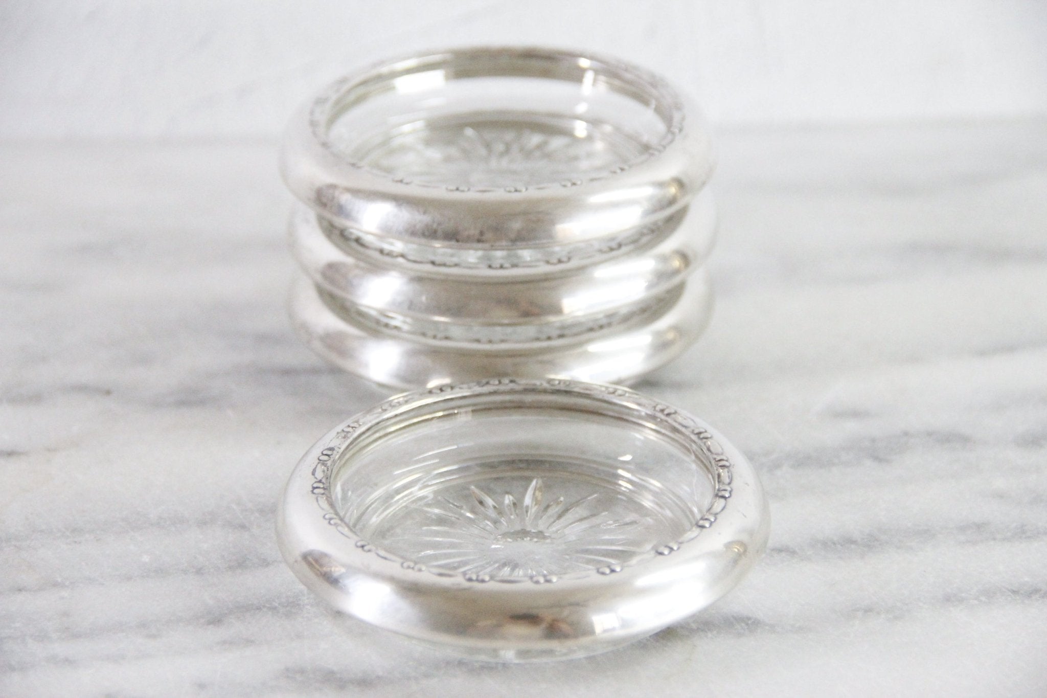 Sterling Silver Coasters | Antique 4 Pc. Stamped Crown Sterling - Debra Hall Lifestyle