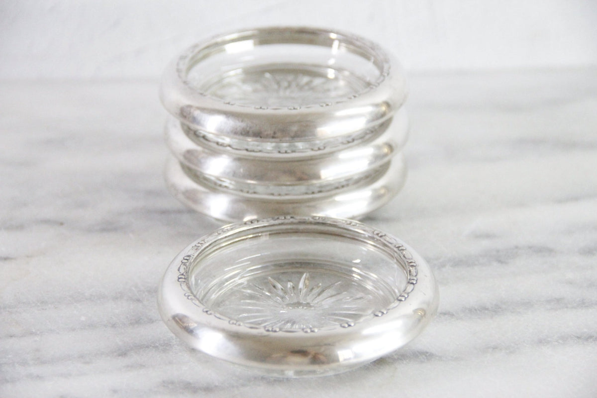 Sterling Silver Coasters | Antique 4 Pc. Stamped Crown Sterling - Debra Hall Lifestyle