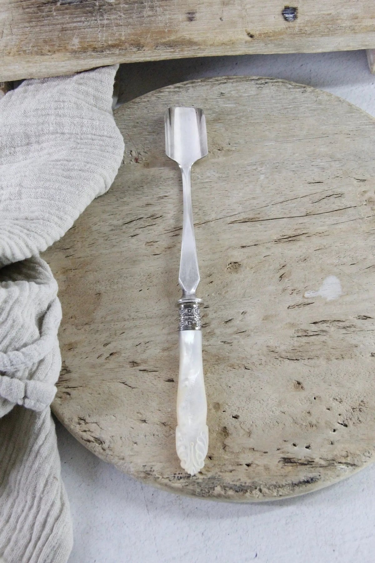 Stilton Cheese Scoop Silver with Mother of Pearl | Antique Spoon - Debra Hall Lifestyle