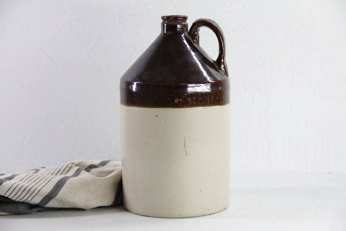 Stoneware Jug Antique | Two Tone Moonshine Vessel - Debra Hall Lifestyle