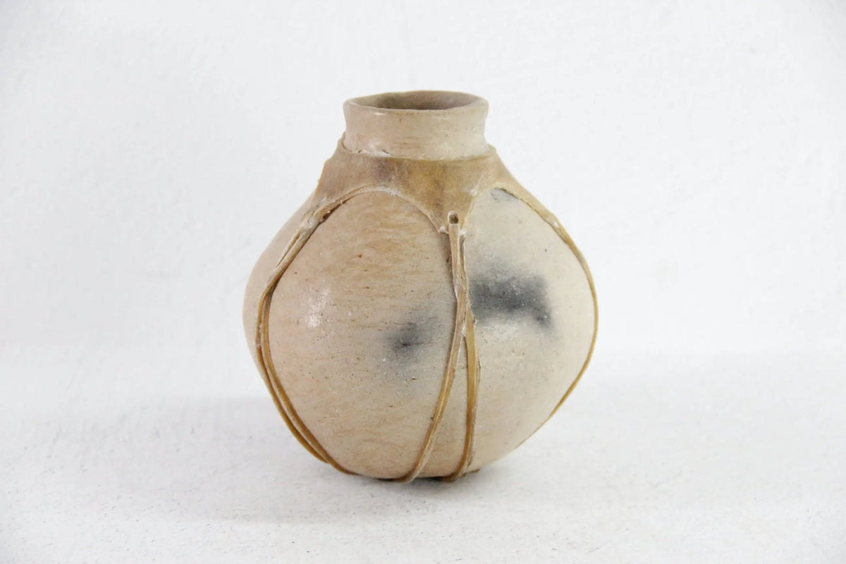 Tarahumara Indian Pottery Olla | Small Rawhide Sinew Wrapped Pot - Debra Hall Lifestyle