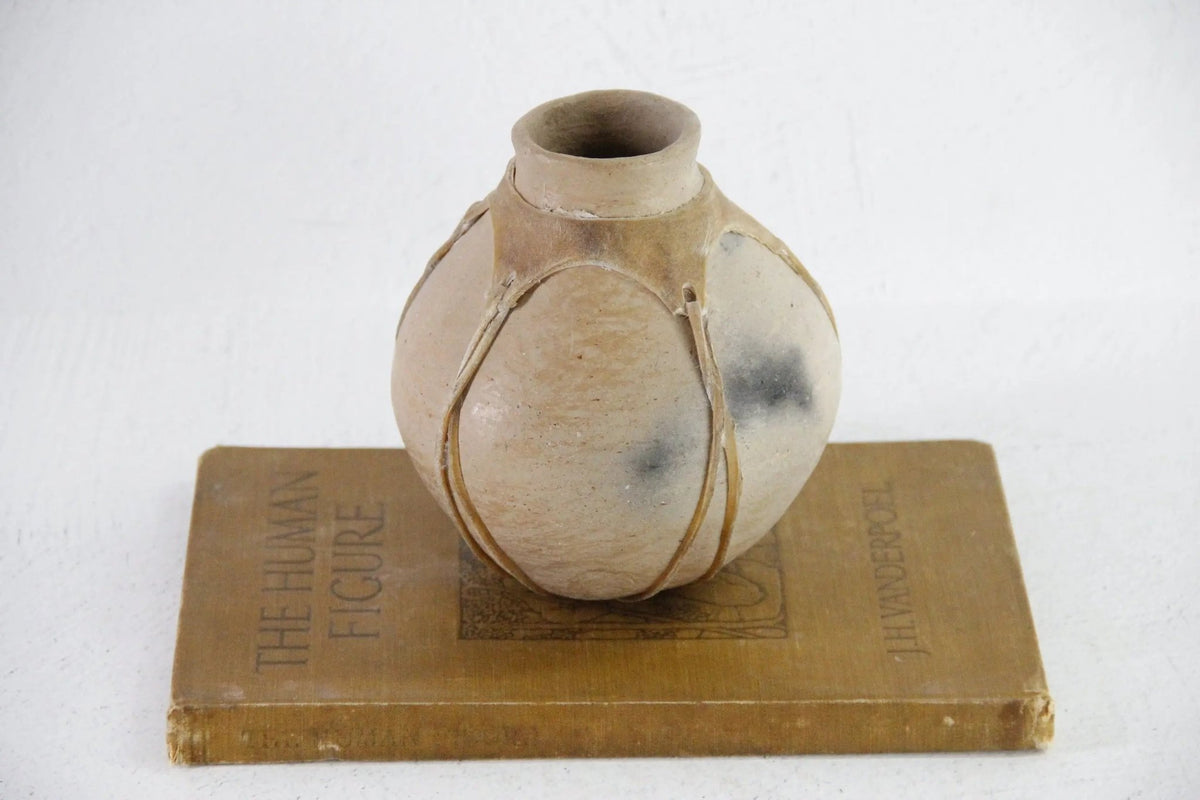 Tarahumara Indian Pottery Olla | Small Rawhide Sinew Wrapped Pot - Debra Hall Lifestyle