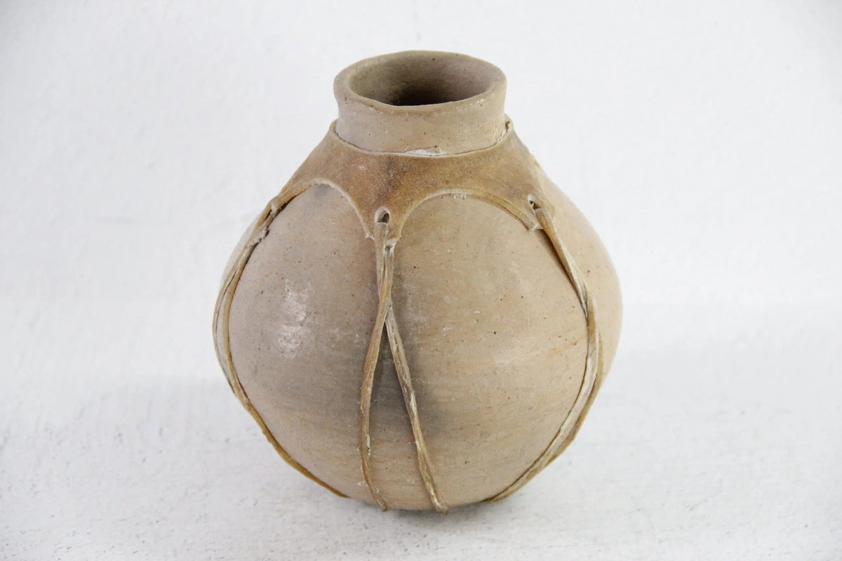 Tarahumara Indian Pottery Olla | Small Rawhide Sinew Wrapped Pot - Debra Hall Lifestyle