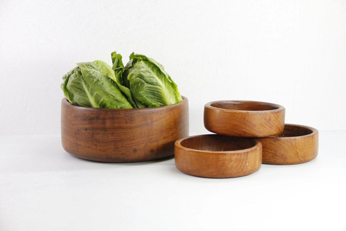 Teak Salad Bowl Set Mid Century | Wood Bowl 4 Pieces - Debra Hall Lifestyle