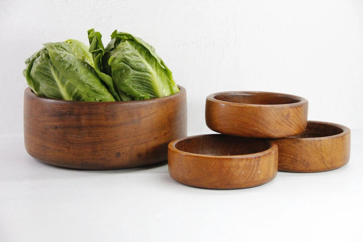 Teak Salad Bowl Set Mid Century | Wood Bowl 4 Pieces - Debra Hall Lifestyle