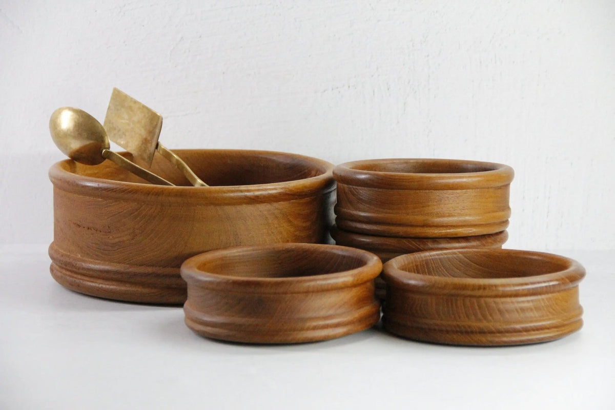 Teak Salad Bowl Set Midcentury | Vintage Wood Bowl-Thailand 5 Pcs - Debra Hall Lifestyle