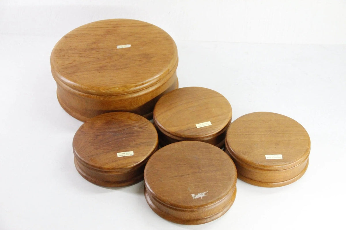 Teak Salad Bowl Set Midcentury | Vintage Wood Bowl-Thailand 5 Pcs - Debra Hall Lifestyle