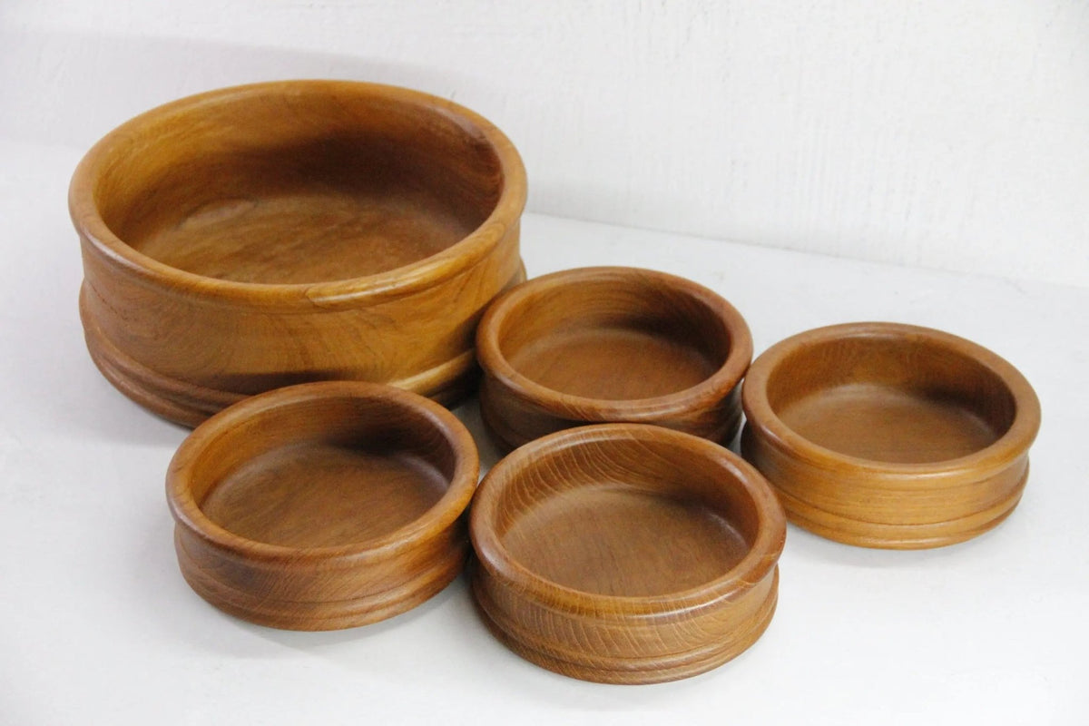 Teak Salad Bowl Set Midcentury | Vintage Wood Bowl-Thailand 5 Pcs - Debra Hall Lifestyle