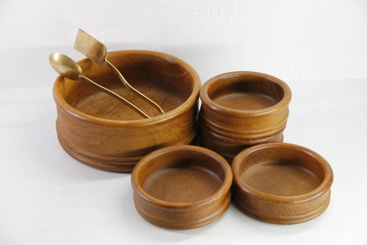 Teak Salad Bowl Set Midcentury | Vintage Wood Bowl-Thailand 5 Pcs - Debra Hall Lifestyle