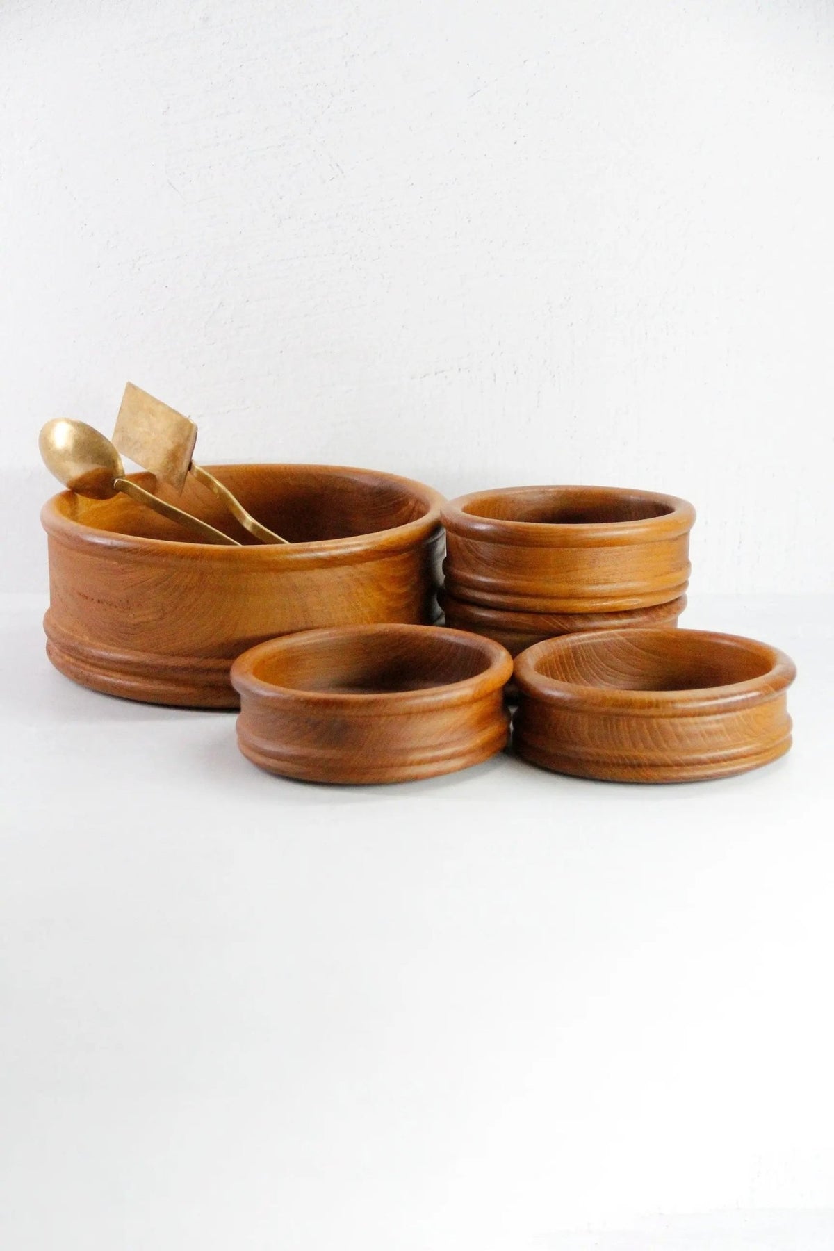 Teak Salad Bowl Set Midcentury | Vintage Wood Bowl-Thailand 5 Pcs - Debra Hall Lifestyle