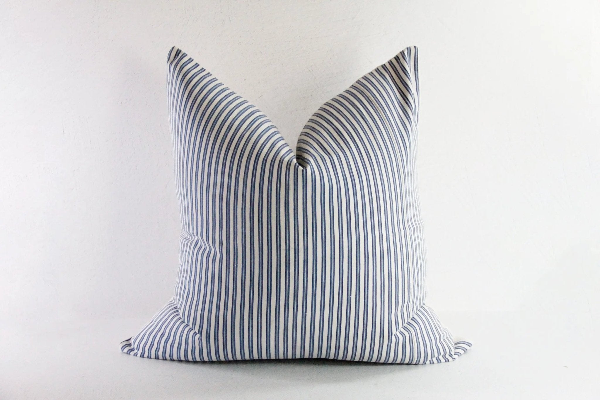 Ticking Fabric Pillow Cover | French Blue Vintage Textile - Debra Hall Lifestyle