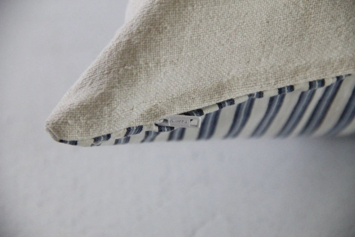 Ticking Fabric Pillow Cover | French Blue Vintage Textile - Debra Hall Lifestyle