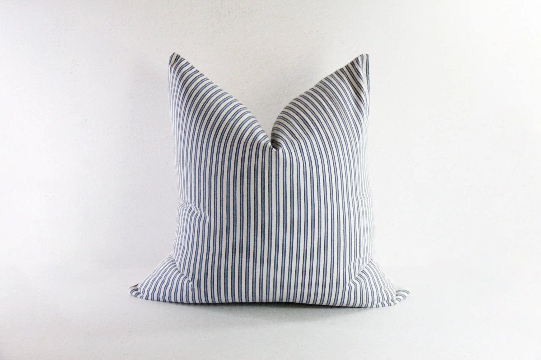 Ticking Fabric Pillow Cover | French Blue Vintage Textile - Debra Hall Lifestyle
