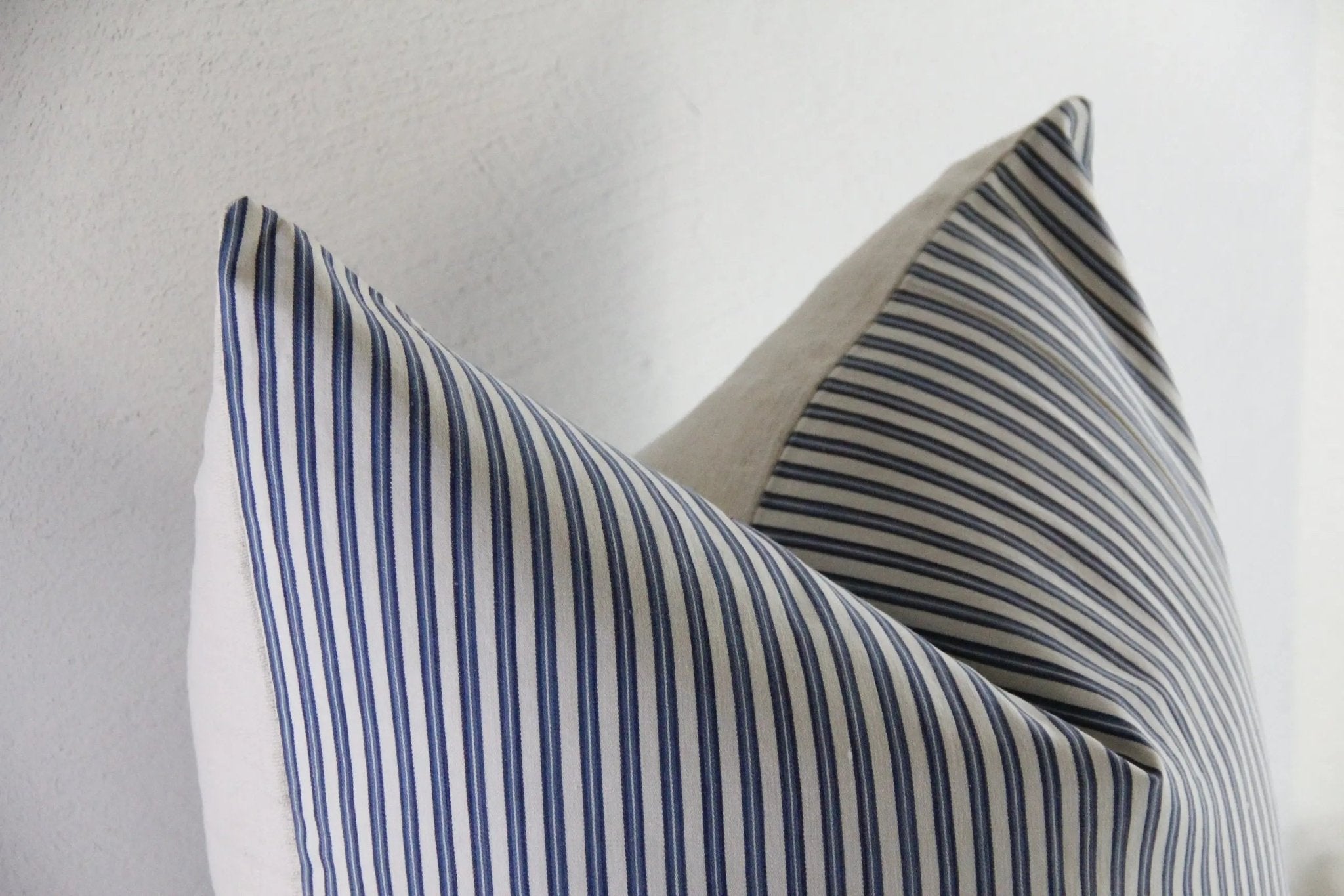 Ticking Fabric Pillow Cover | French Blue Vintage Textile - Debra Hall Lifestyle