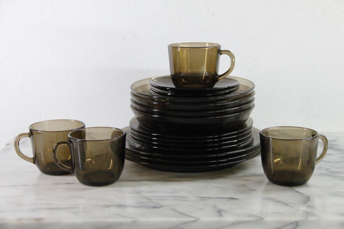 Vereco France Smoked Glass Dinnerware | Vintage 1970s Assorted Sets - Debra Hall Lifestyle