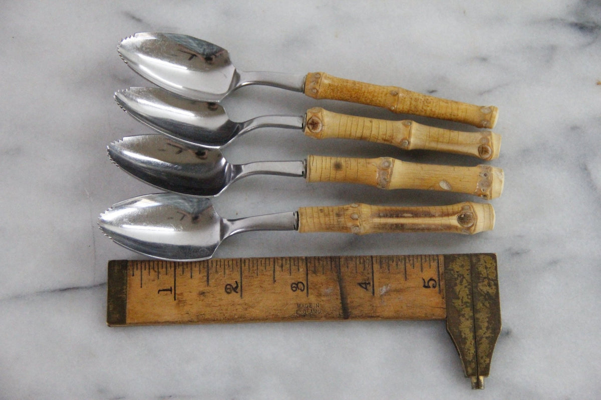 Vintage Bamboo Grapefruit Spoons Set of 4 Stainless Japan - Debra Hall Lifestyle