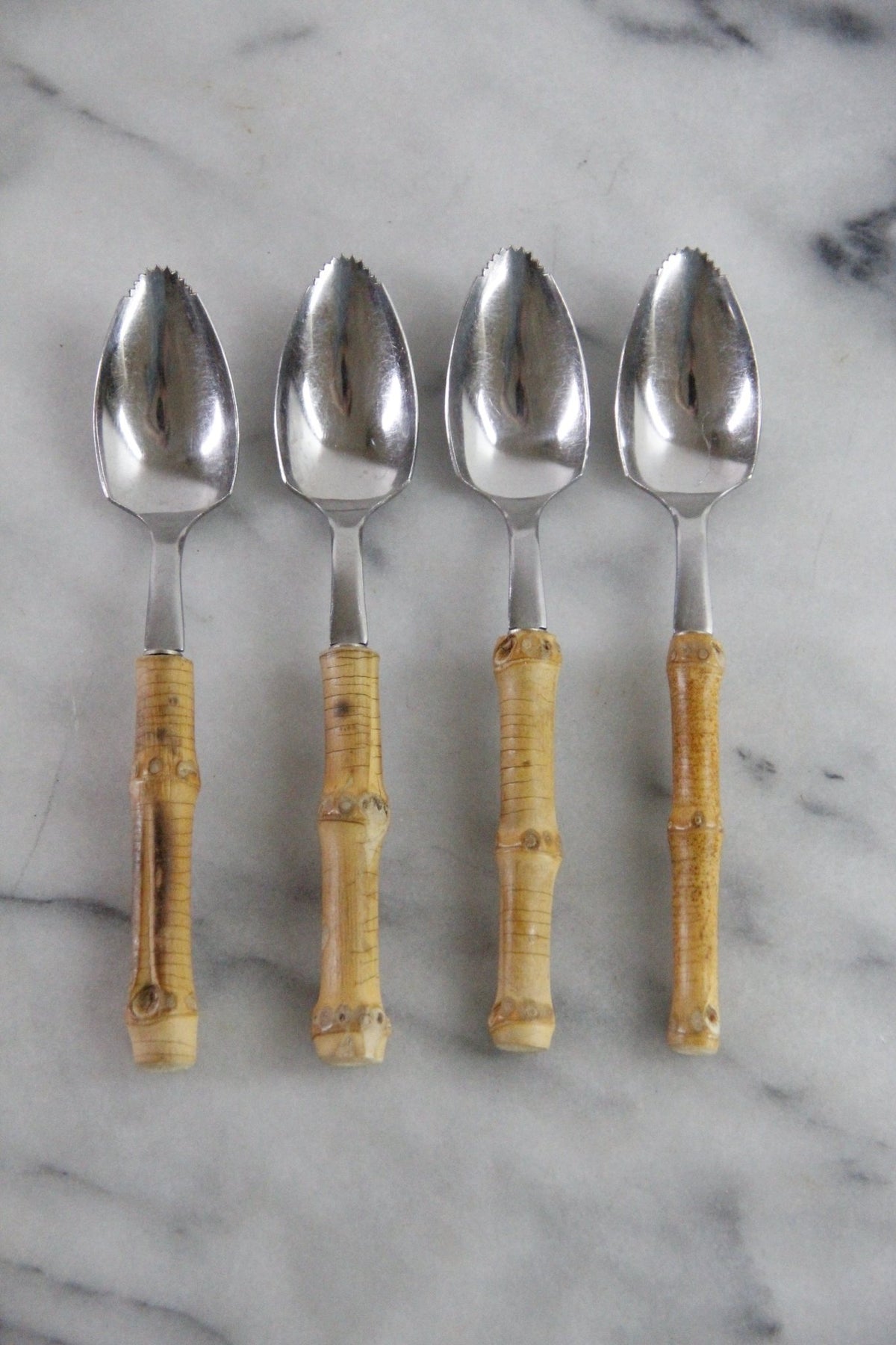 Vintage Bamboo Grapefruit Spoons Set of 4 Stainless Japan - Debra Hall Lifestyle