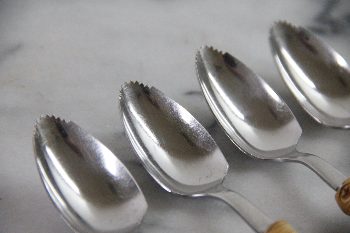 Vintage Bamboo Grapefruit Spoons Set of 4 Stainless Japan - Debra Hall Lifestyle