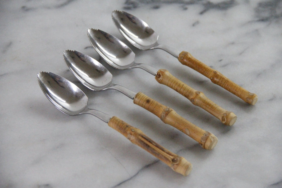 Vintage Bamboo Grapefruit Spoons Set of 4 Stainless Japan - Debra Hall Lifestyle
