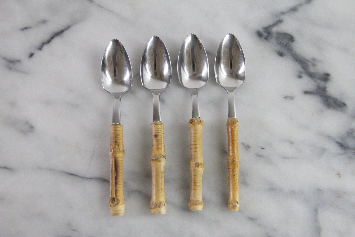 Vintage Bamboo Grapefruit Spoons Set of 4 Stainless Japan - Debra Hall Lifestyle
