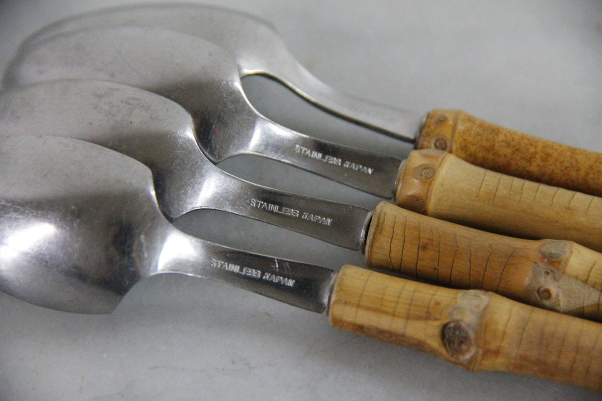 Vintage Bamboo Grapefruit Spoons Set of 4 Stainless Japan - Debra Hall Lifestyle