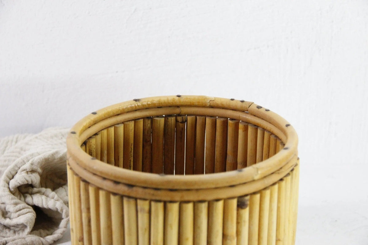 Vintage Bamboo Planter | Midcentury Pencil Reed 8" - Debra Hall Lifestyle