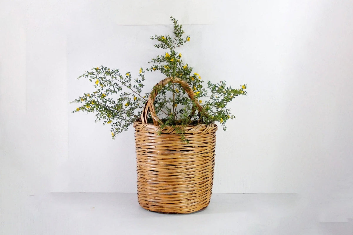 Vintage Basket with Handle | 1970s Large Split Bamboo 20" - Debra Hall Lifestyle