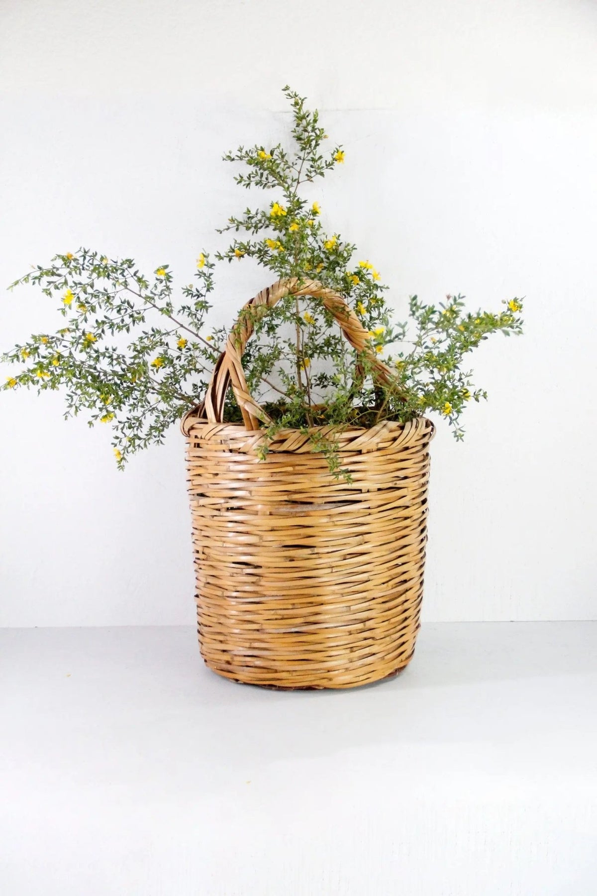 Vintage Basket with Handle | 1970s Large Split Bamboo 20" - Debra Hall Lifestyle