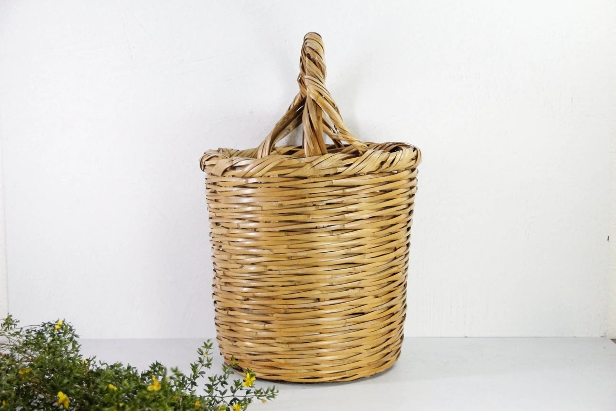 Vintage Basket with Handle | 1970s Large Split Bamboo 20" - Debra Hall Lifestyle