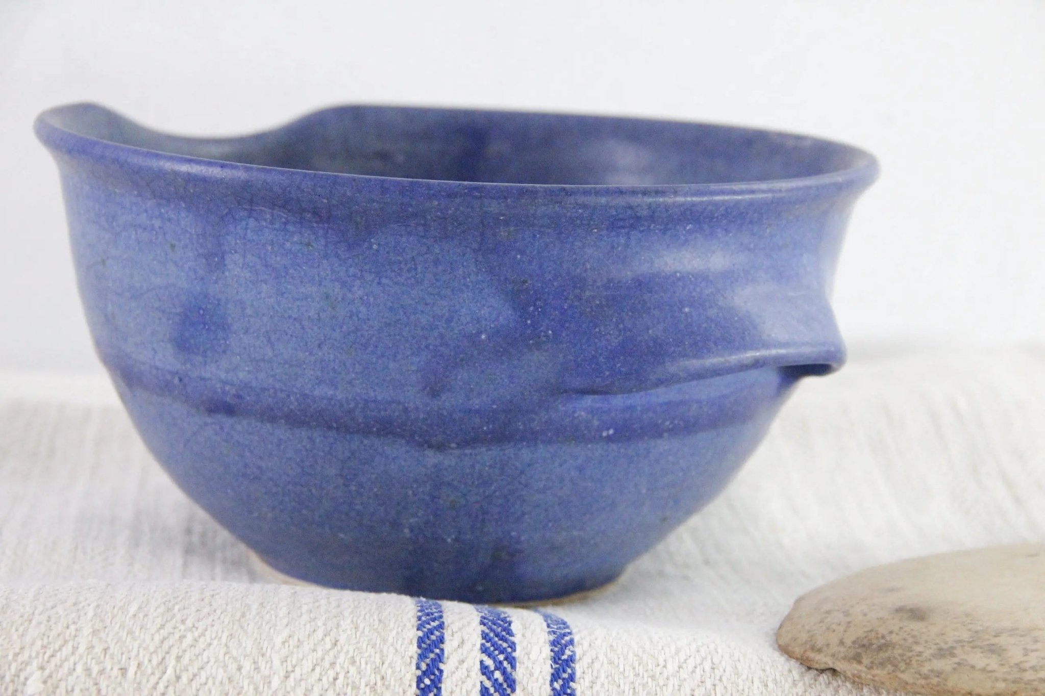 Vintage Batter Bowl Handmade Indigo Blue Pottery - Debra Hall Lifestyle