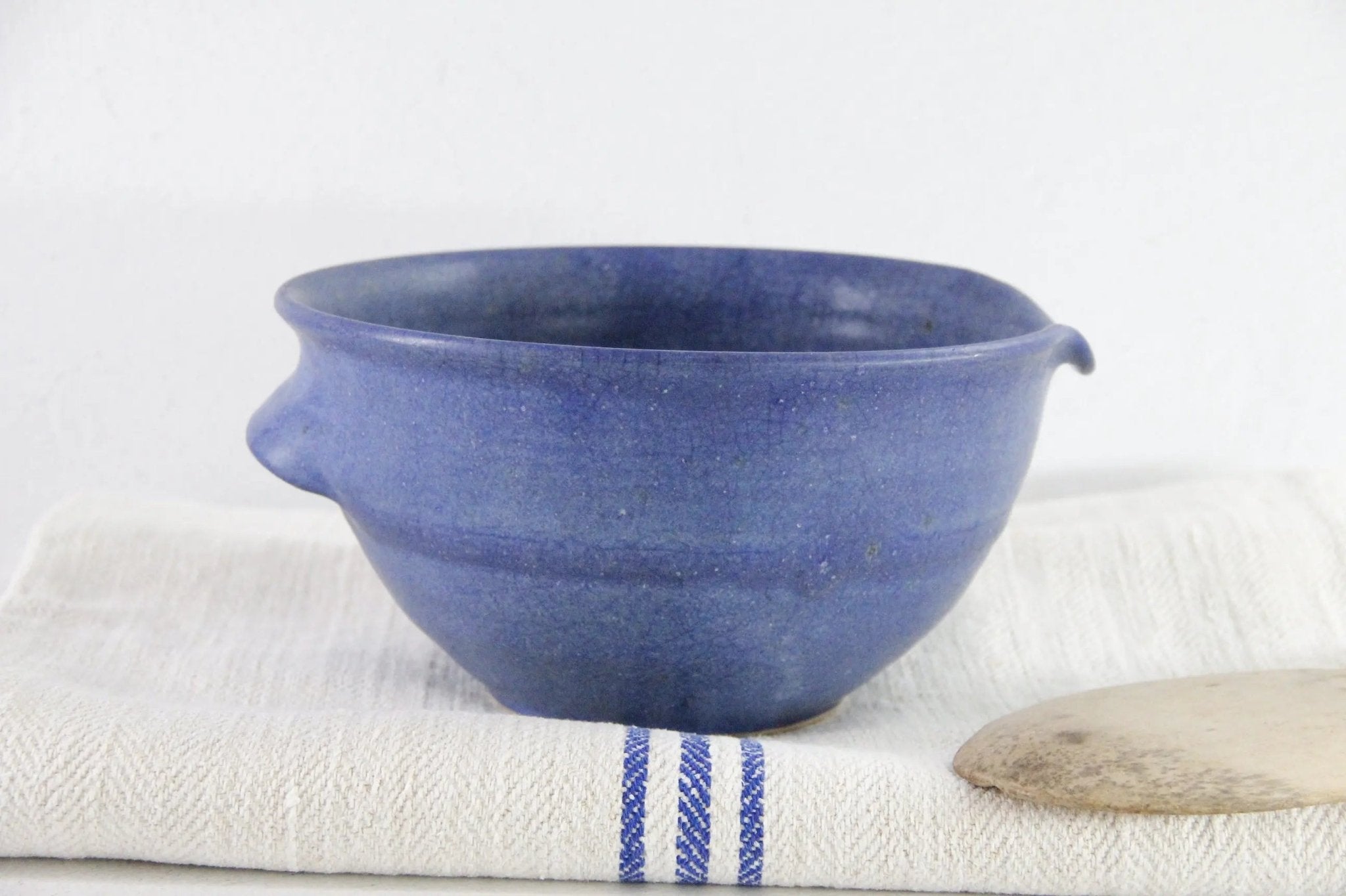 Vintage Batter Bowl Handmade Indigo Blue Pottery - Debra Hall Lifestyle
