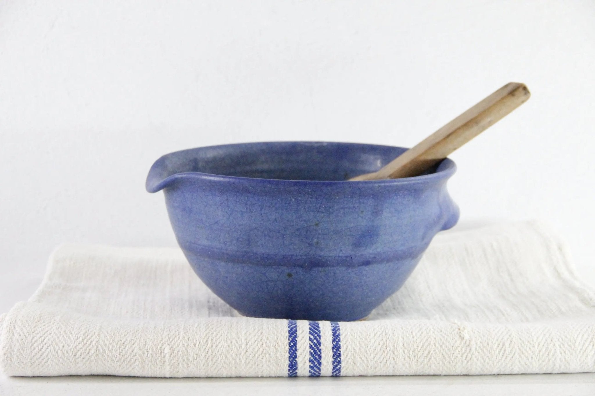 Vintage Batter Bowl Handmade Indigo Blue Pottery - Debra Hall Lifestyle