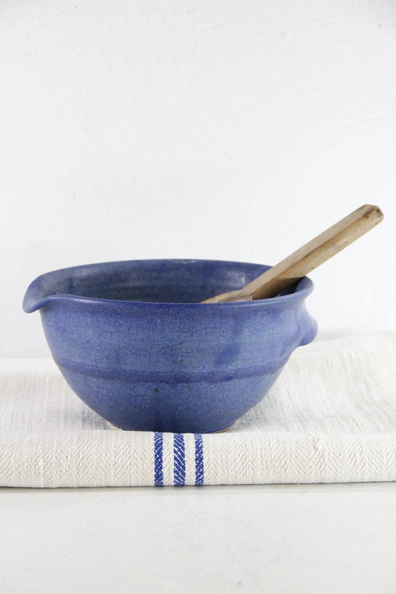 Vintage Batter Bowl Handmade Indigo Blue Pottery - Debra Hall Lifestyle