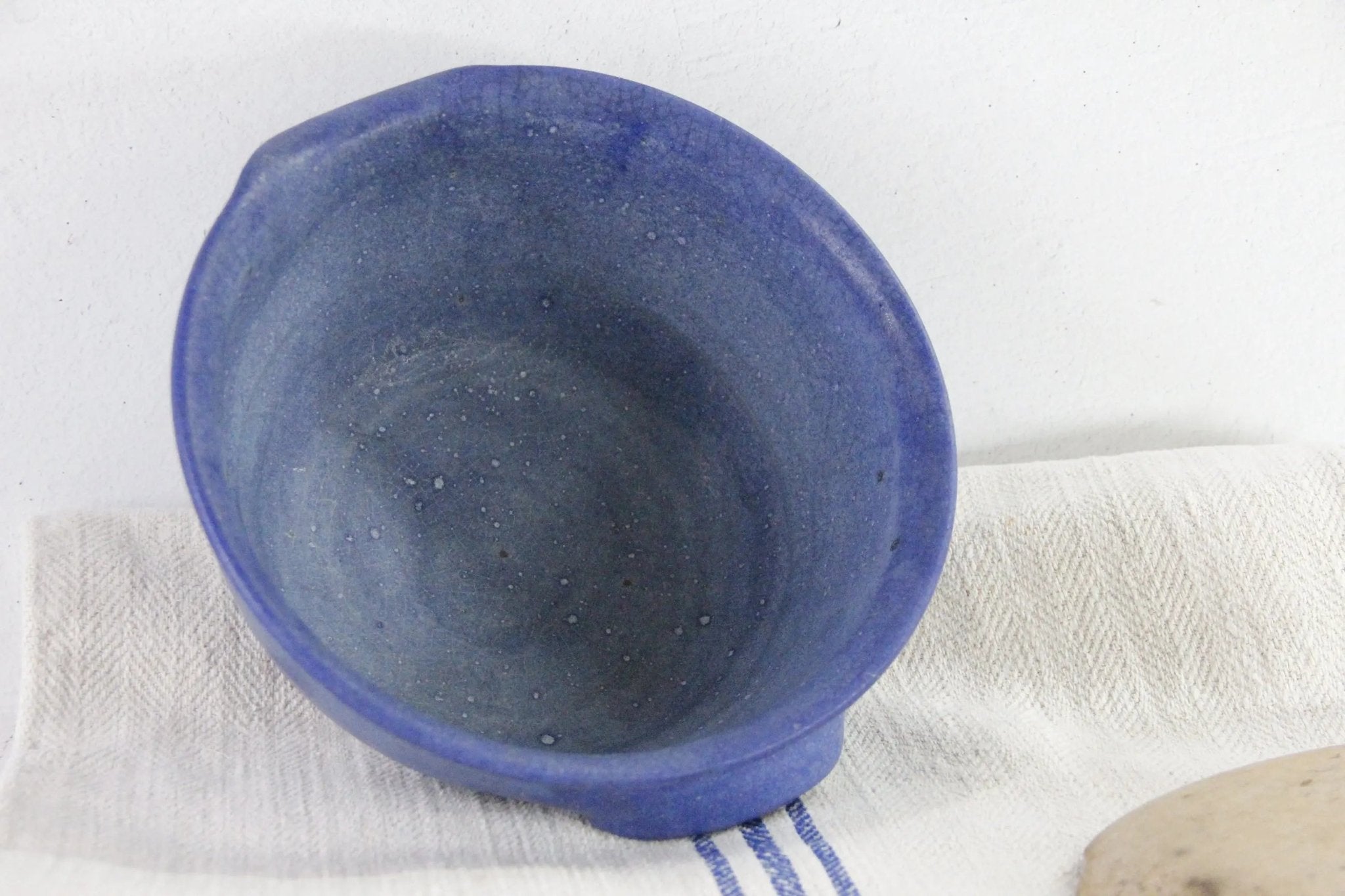 Vintage Batter Bowl Handmade Indigo Blue Pottery - Debra Hall Lifestyle