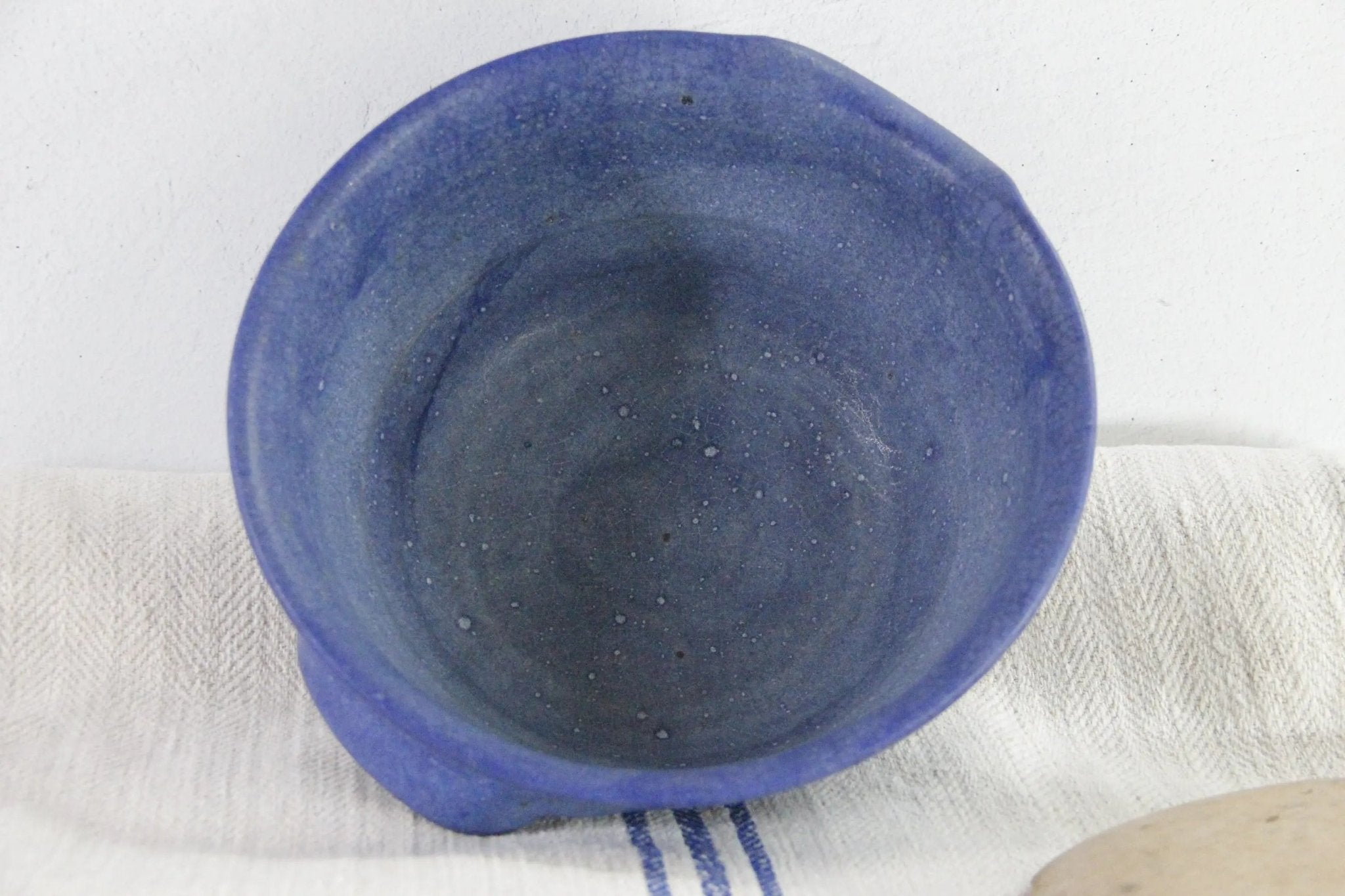 Vintage Batter Bowl Handmade Indigo Blue Pottery - Debra Hall Lifestyle
