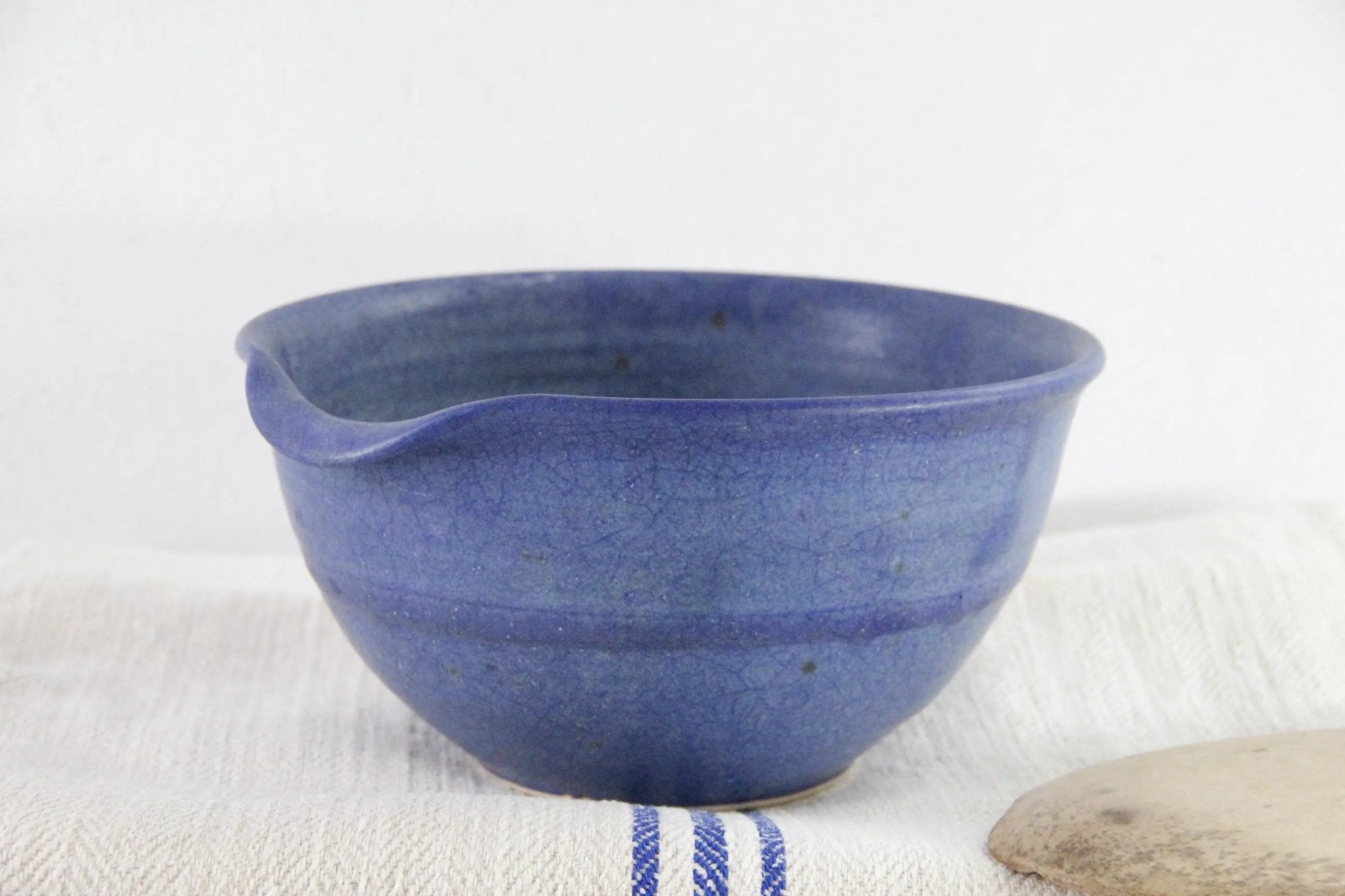 Vintage Batter Bowl Handmade Indigo Blue Pottery - Debra Hall Lifestyle