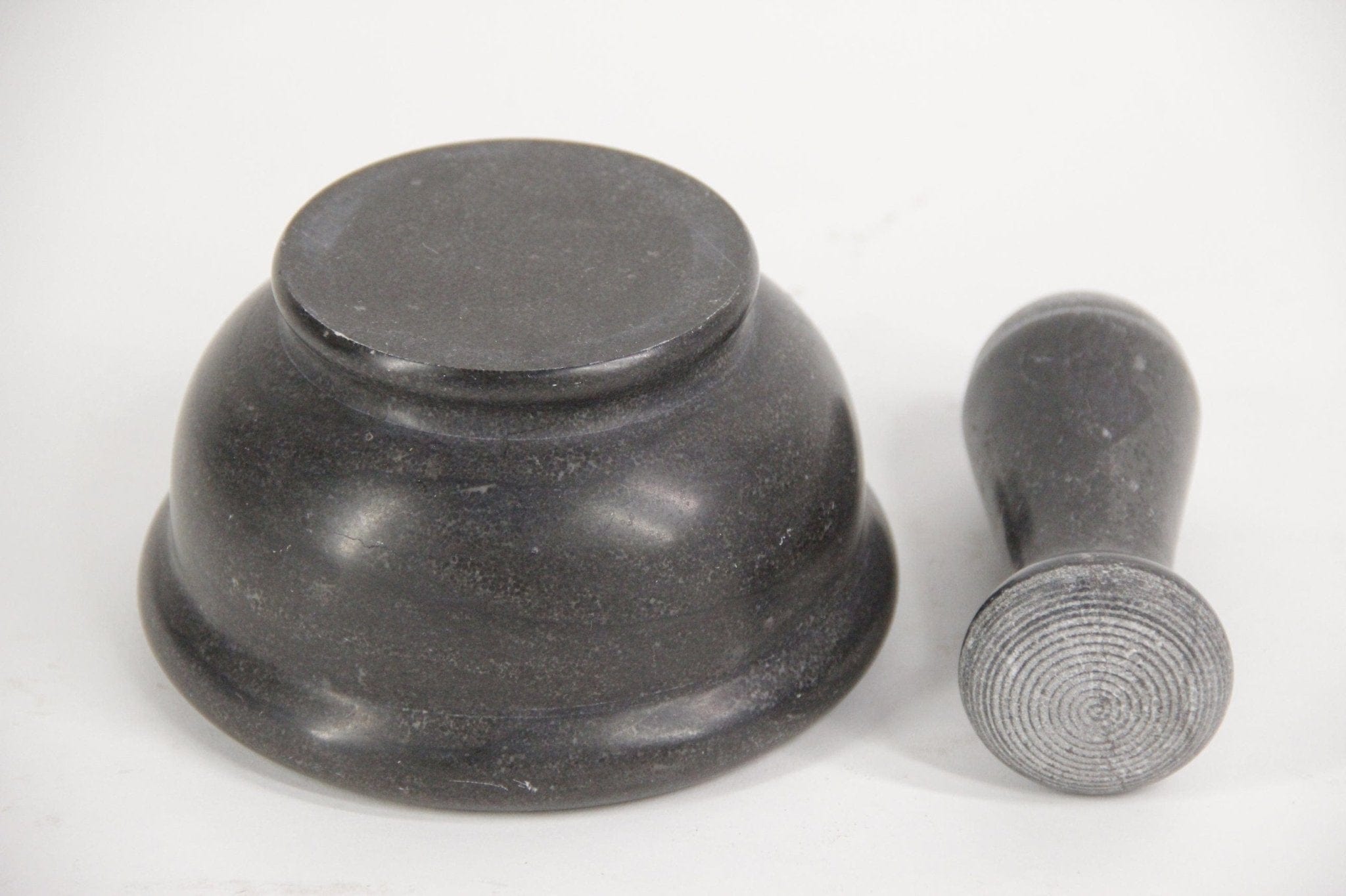 Vintage Black Marble Stone Mortar & Pestle kitchen tool