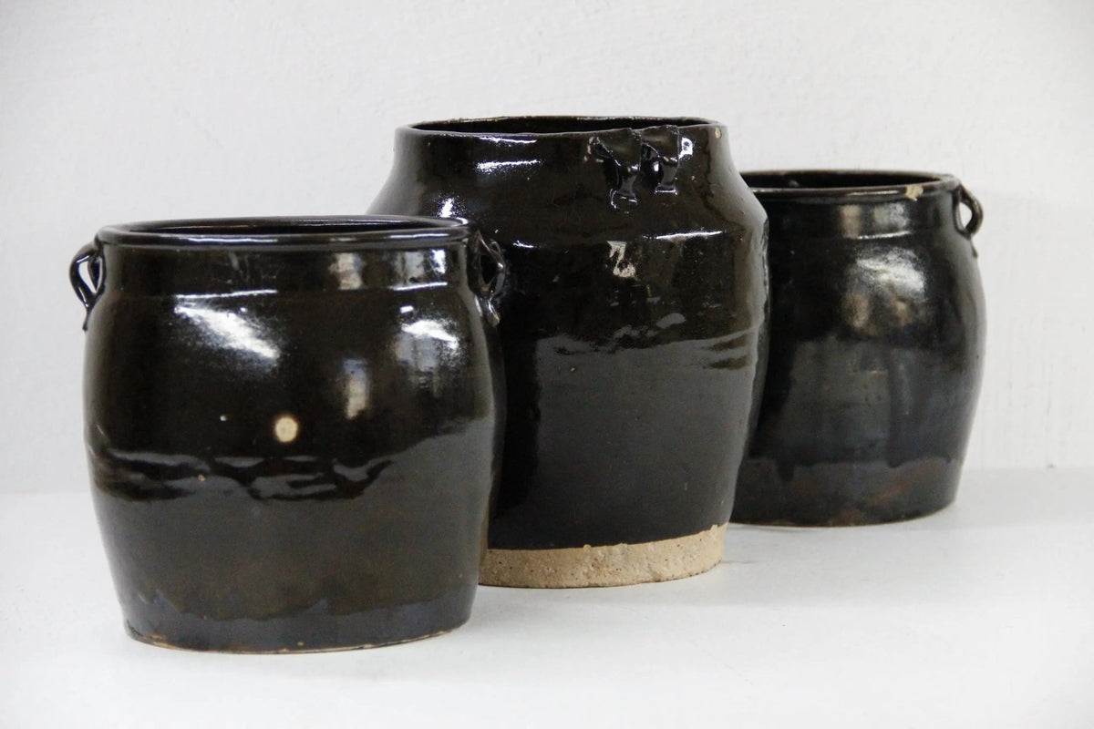 Vintage Black Pottery | Shanxi Glazed Oil Vessel - Debra Hall Lifestyle