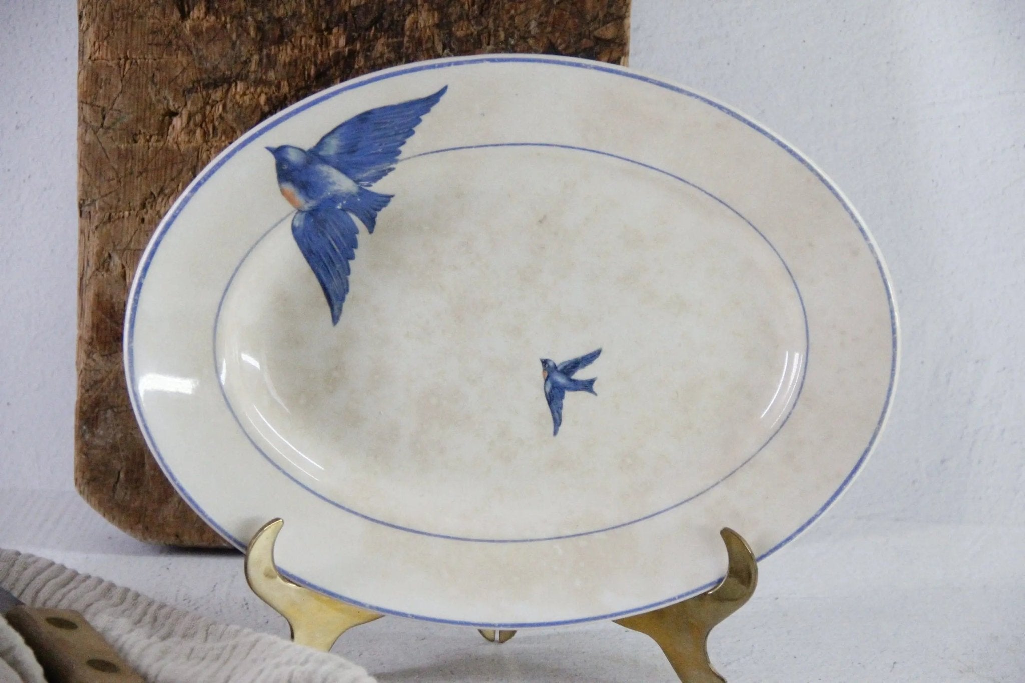 Vintage Bluebird Plate Antique Ironstone Platter 11.5" - Debra Hall Lifestyle