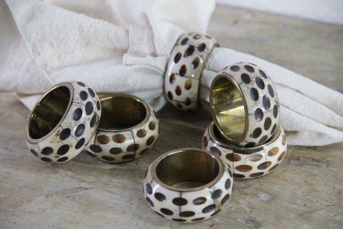 Vintage Bone Napkin Rings Set of 6 | Brass Tableware - Debra Hall Lifestyle