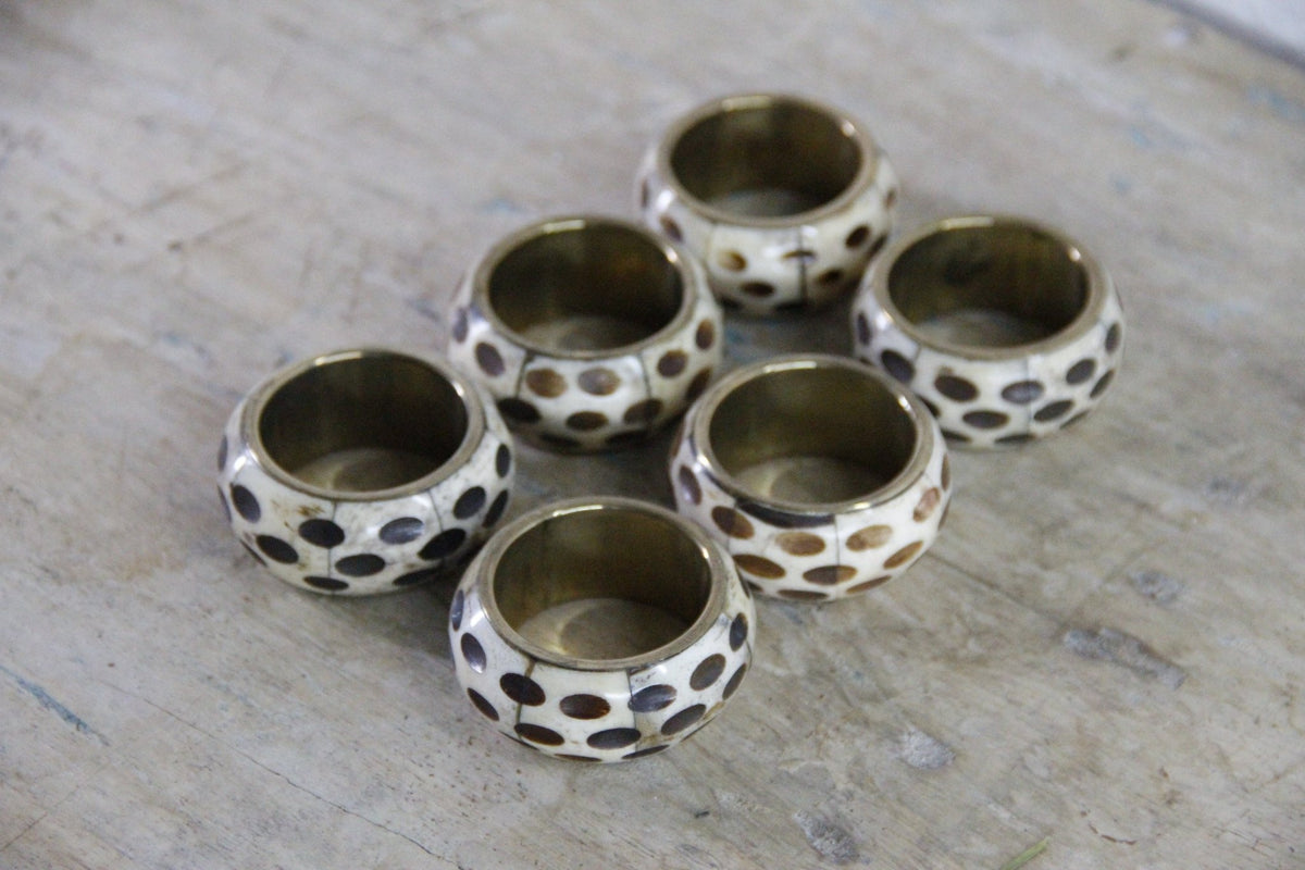 Vintage Bone Napkin Rings Set of 6 | Brass Tableware - Debra Hall Lifestyle