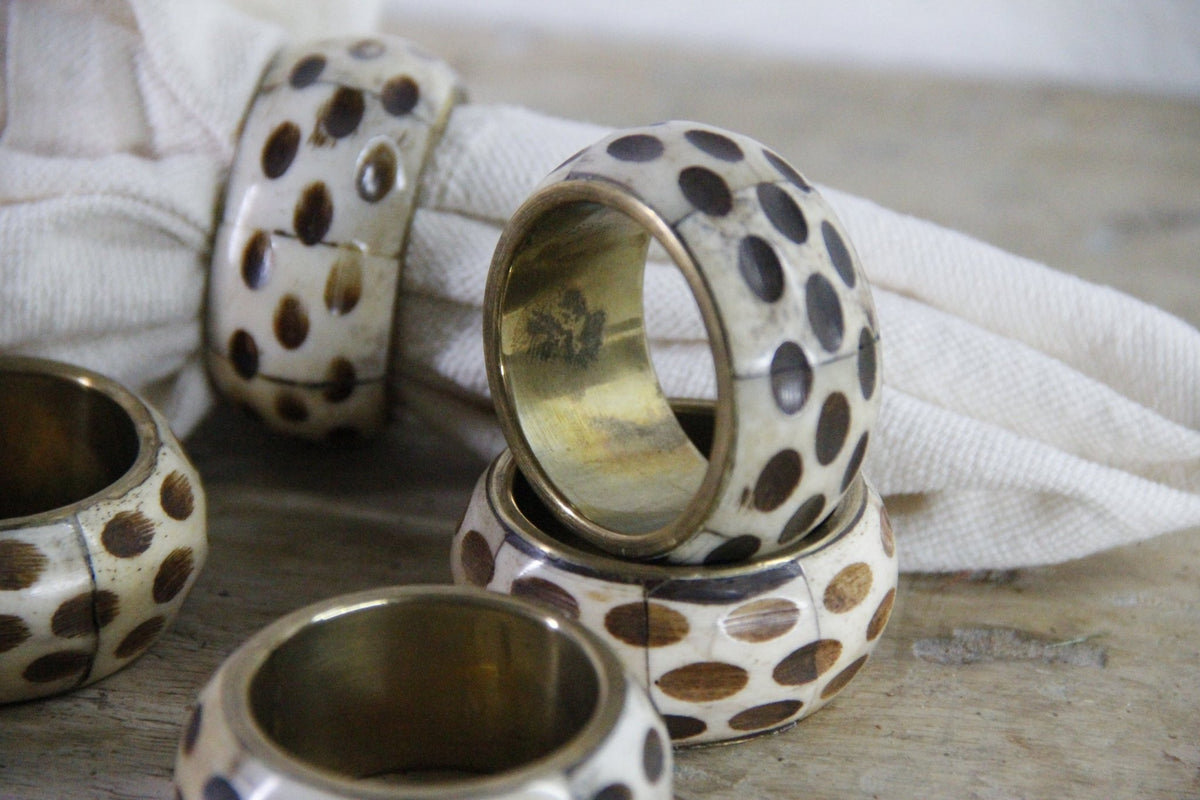 Vintage Bone Napkin Rings Set of 6 | Brass Tableware - Debra Hall Lifestyle