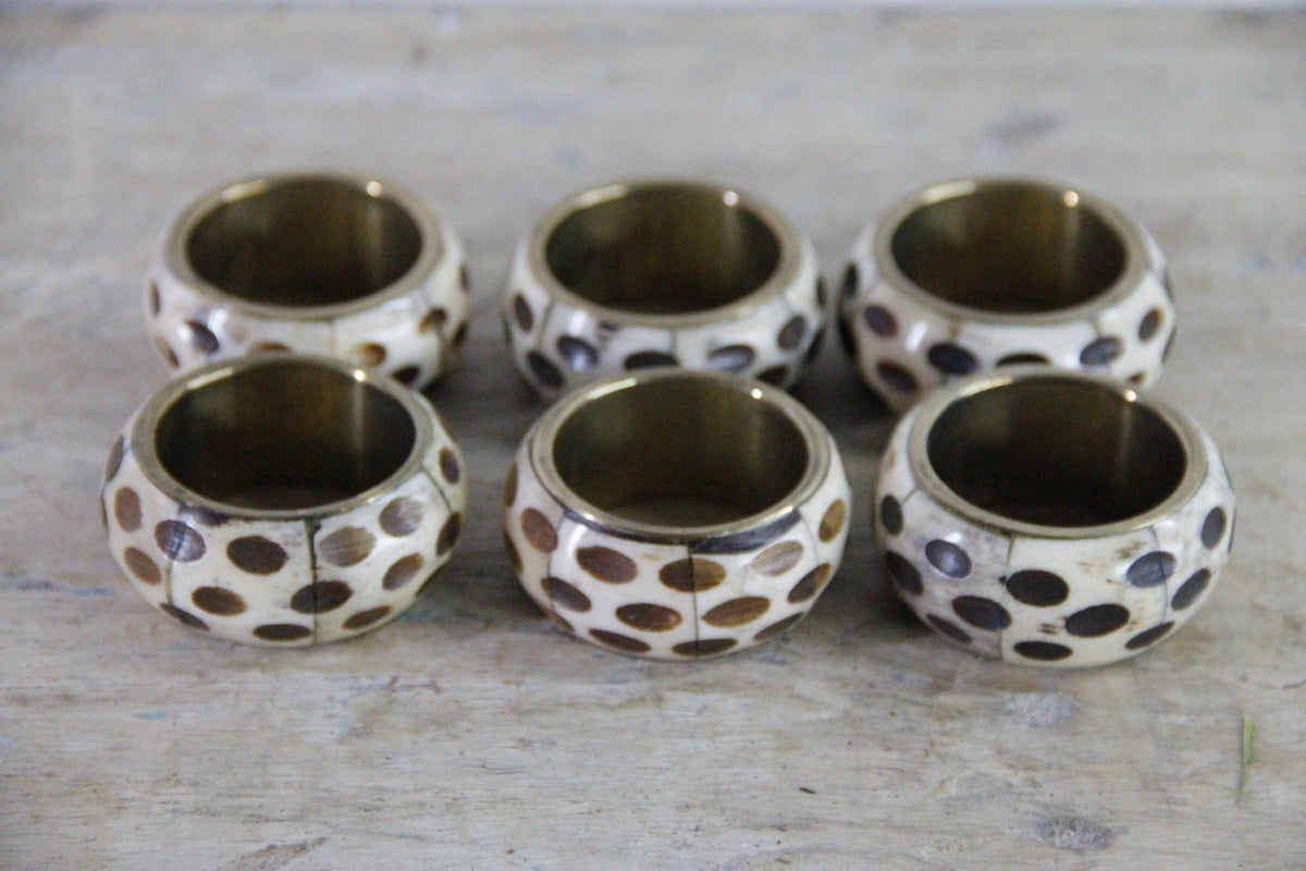 Vintage Bone Napkin Rings Set of 6 | Brass Tableware - Debra Hall Lifestyle