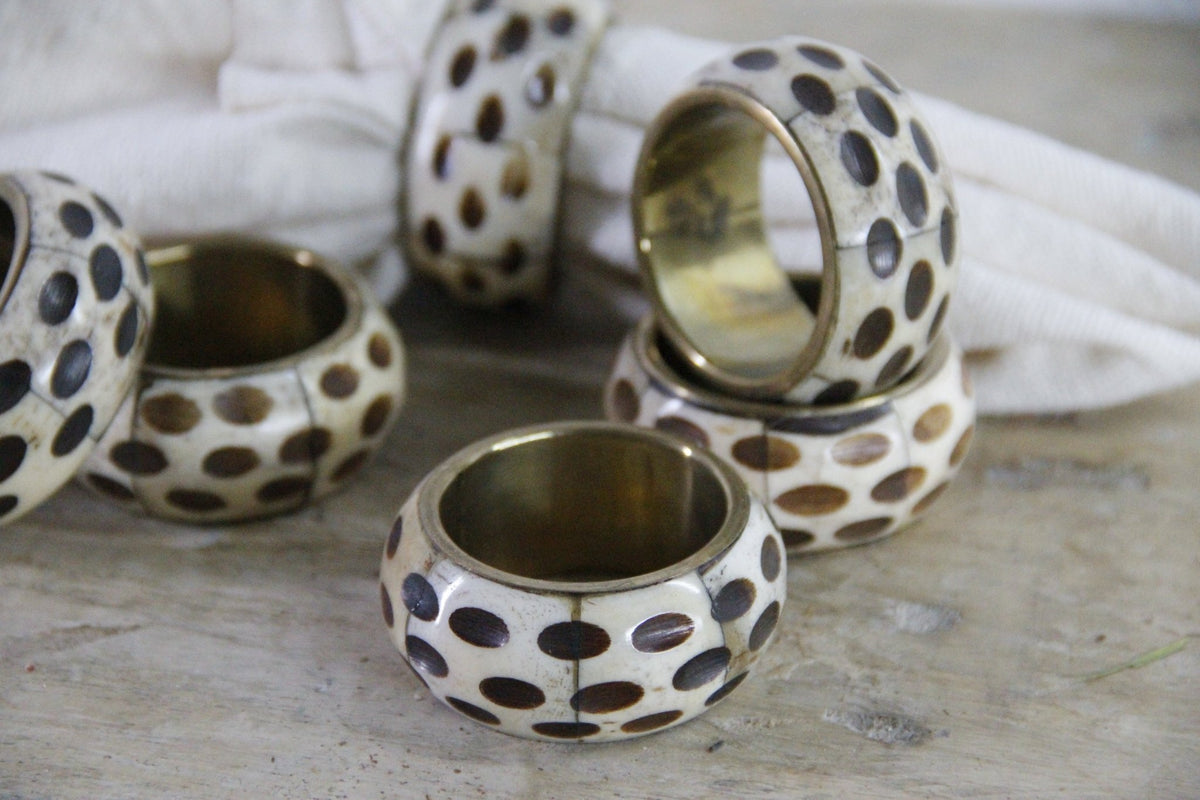 Vintage Bone Napkin Rings Set of 6 | Brass Tableware - Debra Hall Lifestyle