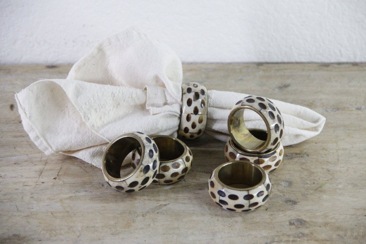 Vintage Bone Napkin Rings Set of 6 | Brass Tableware - Debra Hall Lifestyle