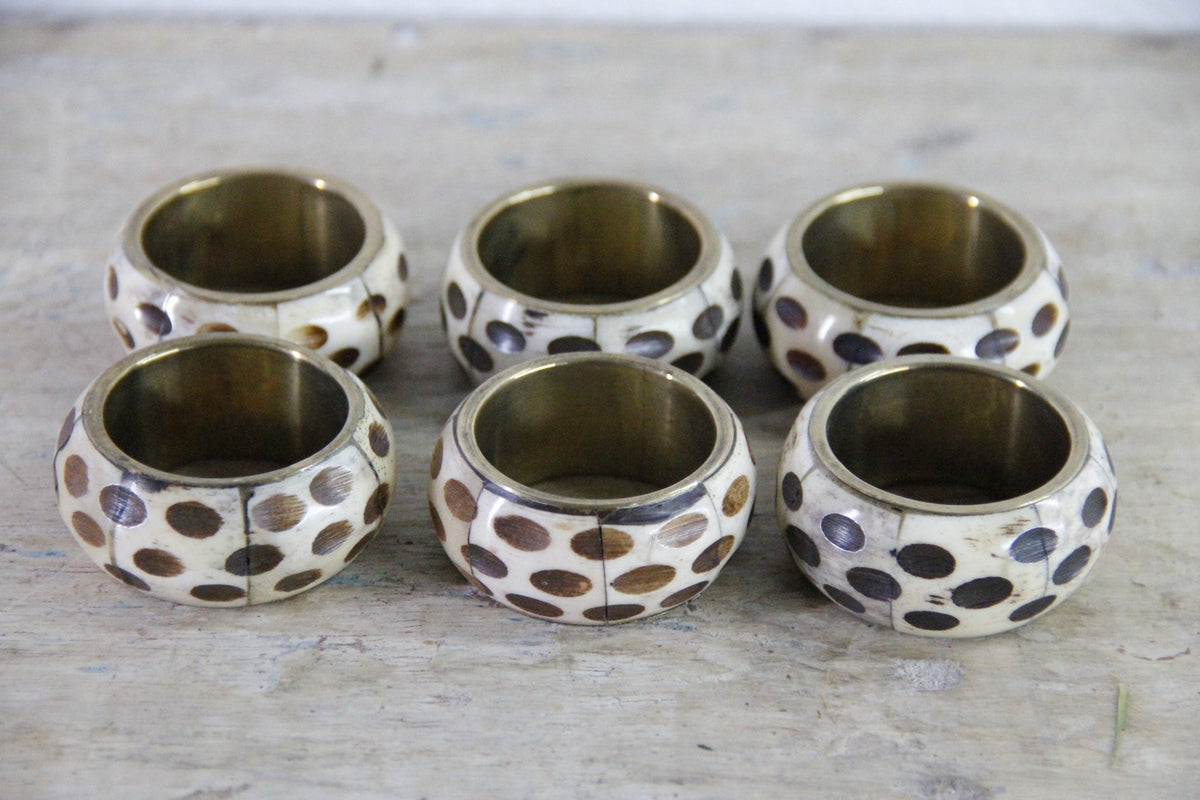 Vintage Bone Napkin Rings Set of 6 | Brass Tableware - Debra Hall Lifestyle